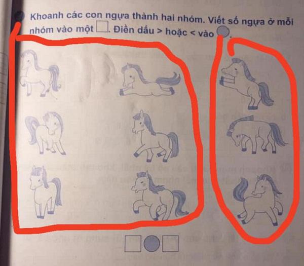 Bài toán lớp 1 chia ngựa thành 2 nhóm, tưởng dễ ợt nhưng bố mẹ vò đầu bứt tai giải sao cho đúng?