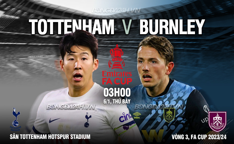 Trực tiếp bóng đá Tottenham vs Burnley FA Cup 2023/24 hôm nay