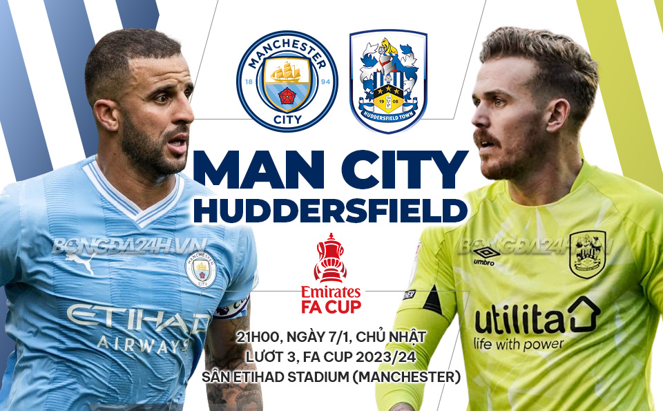 Trực tiếp bóng đá Man City vs Huddersfield FA Cup hôm nay