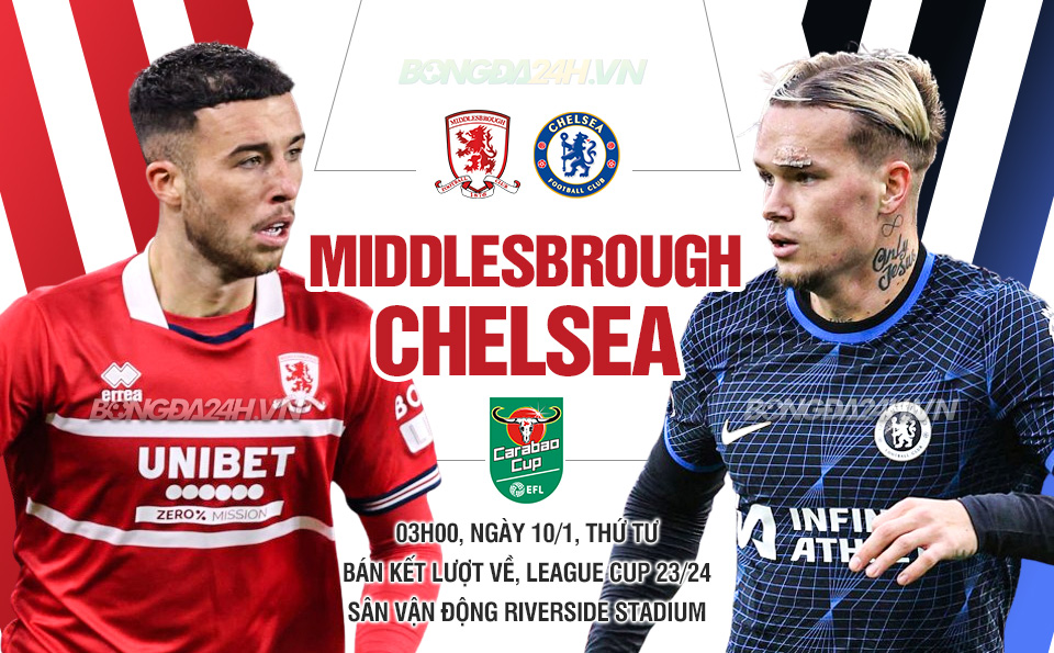Trực tiếp bóng đá Middlesbrough vs Chelsea Cúp Liên đoàn hôm nay