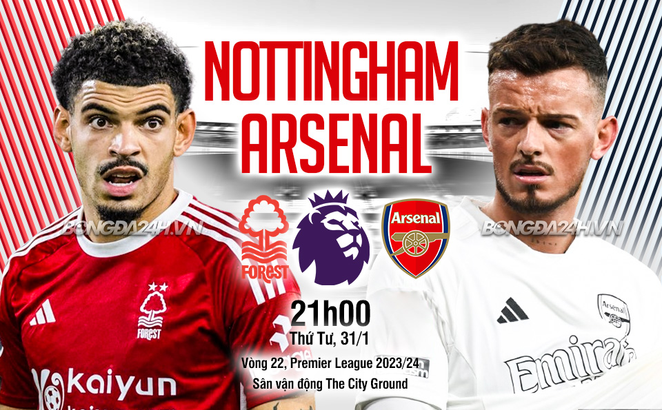 Trực tiếp bóng đá Nottingham vs Arsenal Ngoại hạng Anh hôm nay