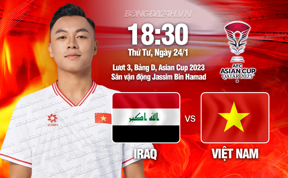 Trực tiếp bóng đá Việt Nam vs Iraq Asian Cup 2023 hôm nay
